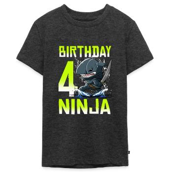 Shark Ninja I'm 4 - Action Unterwasser Geburtstag - Teenager Premium Bio T-Shirt - Anthrazit meliert - Vorne - AI Model Teenager Male light (155cm)