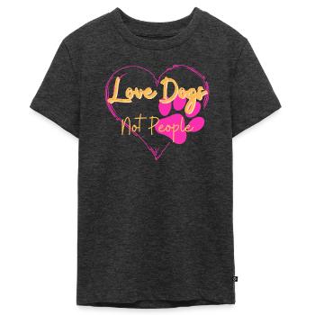Love Dogs - Teenager Premium Organic T-Shirt - heather anthracite - Front - AI Model Teenager Male light (155cm)