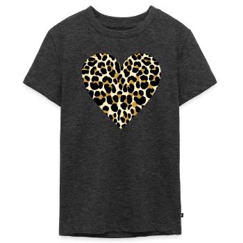 Coeur à imprimé léopard - T-shirt Premium bio Ado - anthracite chiné - Devant - AI Model Teenager Male light (155cm)
