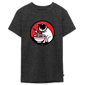 Ramen Eating Cat - Teenager Premium Organic T-Shirt - heather anthracite - Front - AI Model Teenager Male light (155cm)