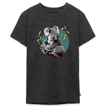 süßer Koala auf einem Baum - Teenager Premium Bio T-Shirt - Anthrazit meliert - Vorne - AI Model Teenager Male light (155cm)