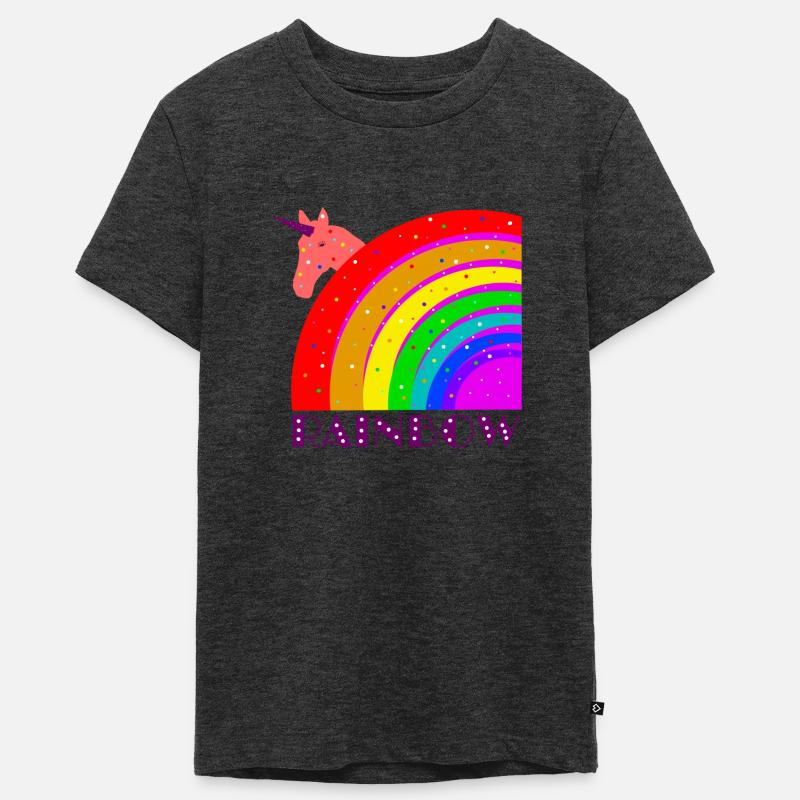 Regenbogen mit Einhorn - Teenager Premium Bio T-Shirt - Anthrazit meliert