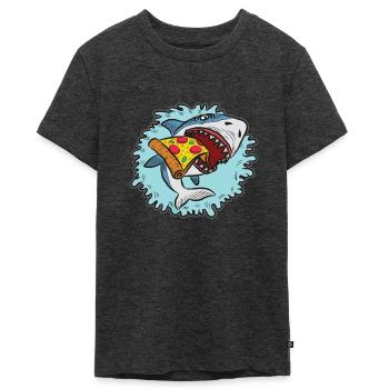 Shark Love Pizza Enthusiast Artistic Design - Teenager Premium Organic T-Shirt - heather anthracite - Front - AI Model Teenager Male light (155cm)