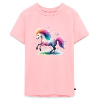 kleines Pony aquarell bunt - Teenager Premium Bio T-Shirt - Rosa - Vorne