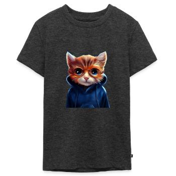 Chat avec pull - T-shirt Premium bio Ado - anthracite chiné - Devant - AI Model Teenager Male light (155cm)