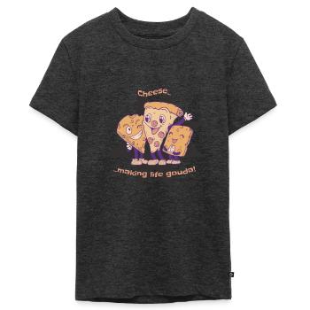 Gouda de vie de fabrication de fromage! Drôle d’amateur de pizza au fromage - T-shirt Premium bio Ado - anthracite chiné - Devant - AI Model Teenager Male light (155cm)