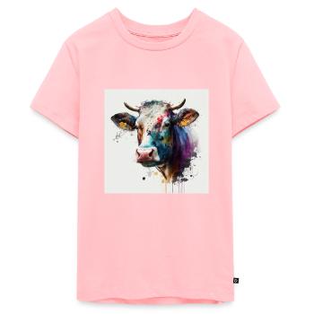 Vache peinture a l'eau - T-shirt Premium bio Ado - rose - Devant