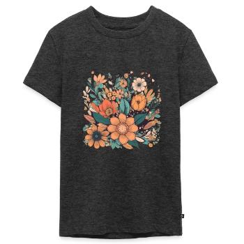 Wunderschönes Boho Blumen Herbarium Bouquet - Teenager Premium Bio T-Shirt - Anthrazit meliert - Vorne - AI Model Teenager Male light (155cm)