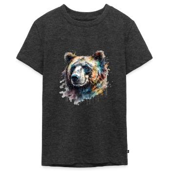Ours aquarelle coloré cool - T-shirt Premium bio Ado - anthracite chiné - Devant - AI Model Teenager Male light (155cm)