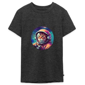 Cosmic Cat Explorer - T-shirt Premium bio Ado - anthracite chiné - Devant - AI Model Teenager Male light (155cm)