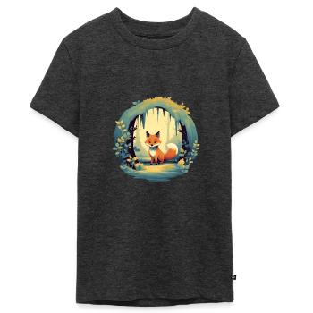 Renard forestier de conte de fées - T-shirt Premium bio Ado - anthracite chiné - Devant - AI Model Teenager Male light (155cm)