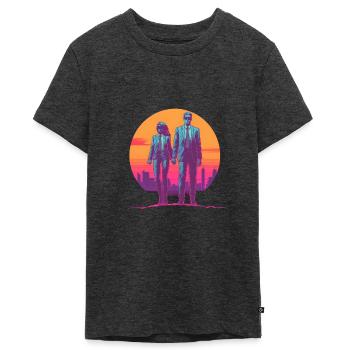 Partenaires Cyberpunk - T-shirt Premium bio Ado - anthracite chiné - Devant - AI Model Teenager Male light (155cm)