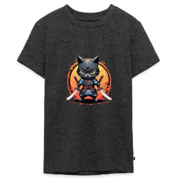 Ninja cat #4 - T-shirt Premium bio Ado - anthracite chiné - Devant - AI Model Teenager Male light (155cm)