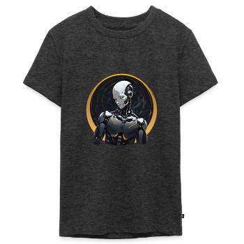 LOOKING DOWN - Teenager Premium Organic T-Shirt - heather anthracite - Front - AI Model Teenager Male light (155cm)
