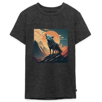 Schrei des Wolfes - Teenager Premium Bio T-Shirt - Anthrazit meliert - Vorne - AI Model Teenager Male light (155cm)