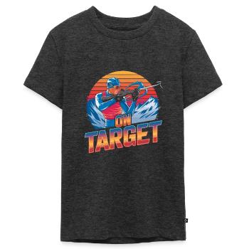 On Target - Graphismes dynamiques pour le biathlon - T-shirt Premium bio Ado - anthracite chiné - Devant - AI Model Teenager Male light (155cm)