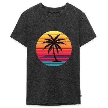 Palm Sunrise - T-shirt Premium bio Ado - anthracite chiné - Devant - AI Model Teenager Male light (155cm)
