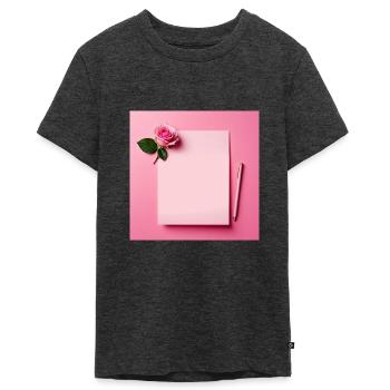 Pink Letter Background - Teenager Premium Organic T-Shirt - heather anthracite - Front - AI Model Teenager Male light (155cm)