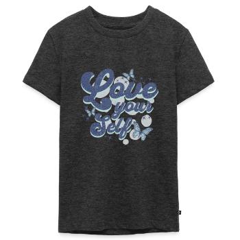 love yourself - Teenager Premium Bio T-Shirt - Anthrazit meliert - Vorne - AI Model Teenager Male light (155cm)