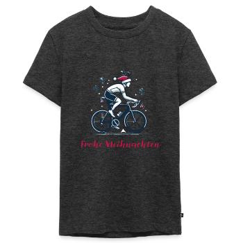 Weihnachtlicher Rennradfahrer - Teenager Premium Bio T-Shirt - Anthrazit meliert - Vorne - AI Model Teenager Male light (155cm)