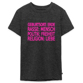 Gegen Rassismus - Teenager Premium Bio T-Shirt - Anthrazit meliert - Vorne - AI Model Teenager Male light (155cm)