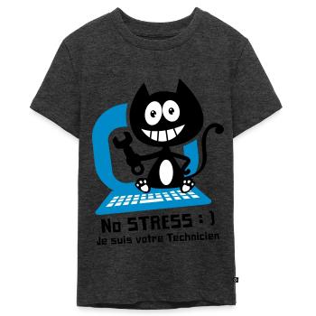 Chat technicien informatique, humour de chat ! - T-shirt Premium bio Ado - anthracite chiné - Devant - AI Model Teenager Male light (155cm)