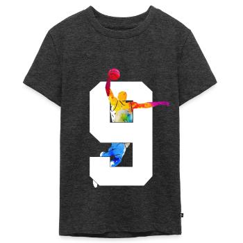 NUMMER 9 BASKETBALL 9. GEBURTSTAG - Teenager Premium Bio T-Shirt - Anthrazit meliert - Vorne - AI Model Teenager Male light (155cm)