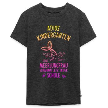 Einschulung Grundschule Erste Klasse Meerjungfrau - Teenager Premium Bio T-Shirt - Anthrazit meliert - Vorne - AI Model Teenager Male light (155cm)