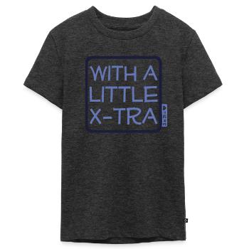 Down Syndrom - With a little X-Tra - blau - Teenager Premium Bio T-Shirt - Anthrazit meliert - Vorne - AI Model Teenager Male light (155cm)