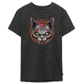 CHARIVARI Alley Cat V1 - Skull - Teenager Premium Organic T-Shirt - heather anthracite - Front - AI Model Teenager Male light (155cm)