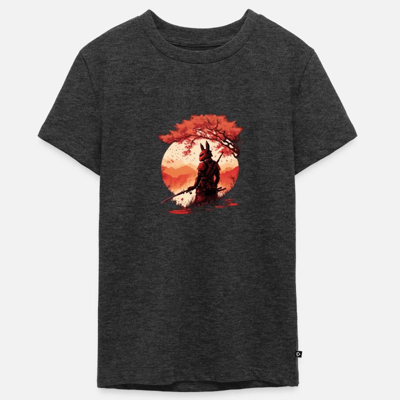 Samurai Warrior - Sakura Tree Digital Art - T-shirt Premium bio Ado - anthracite chiné