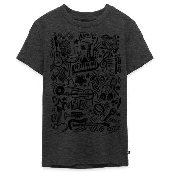 Doodle de musique - T-shirt Premium bio Ado - anthracite chiné - Devant - AI Model Teenager Male light (155cm)