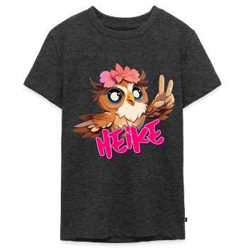HEIKE - Beau nom de fille avec hibou mignon - T-shirt Premium bio Ado - anthracite chiné - Devant - AI Model Teenager Male light (155cm)