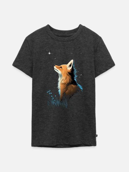 Fuchs mit Sternenhimmel - Teenager Premium Bio T-Shirt - Anthrazit meliert