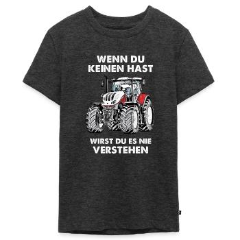LANDWIRT MASCHINEN TRECKER EKG TRAKTOREN - Teenager Premium Bio T-Shirt - Anthrazit meliert - Vorne - AI Model Teenager Male light (155cm)