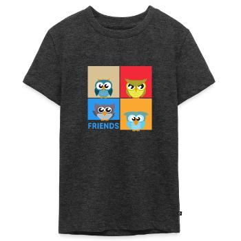 Hibou « hiboux colorés » hibou chaos art - T-shirt Premium bio Ado - anthracite chiné - Devant - AI Model Teenager Male light (155cm)