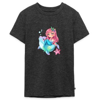 Mermaid Riding Dolphin For Woman Kids Cute Mermaid - Teenager Premium Bio T-Shirt - Anthrazit meliert - Vorne - AI Model Teenager Male light (155cm)
