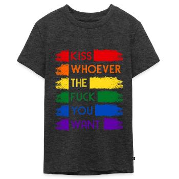 Kiss Whoever June Pride Month - Premium økologisk T-skjorte for tenåringer - antrasitt melert - Foran - AI Model Teenager Male light (155cm)