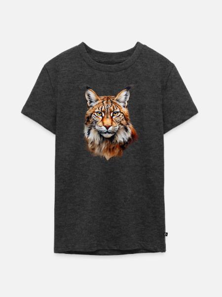 Luchs Portrait – Wildtier Design - Teenager Premium Bio T-Shirt - Anthrazit meliert