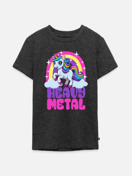 Einhorn Heavy Metal - Spruch - Teenager Premium Bio T-Shirt - Anthrazit meliert