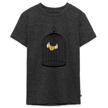 coeur volant avec des ailes prises en cage - T-shirt Premium bio Ado - anthracite chiné - Devant - AI Model Teenager Male light (155cm)
