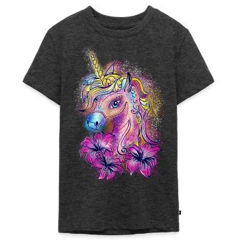 Unicorn, rainbow, fantasy, magic, horse, pony - Teenager Premium Organic T-Shirt - heather anthracite - Front - AI Model Teenager Male light (155cm)