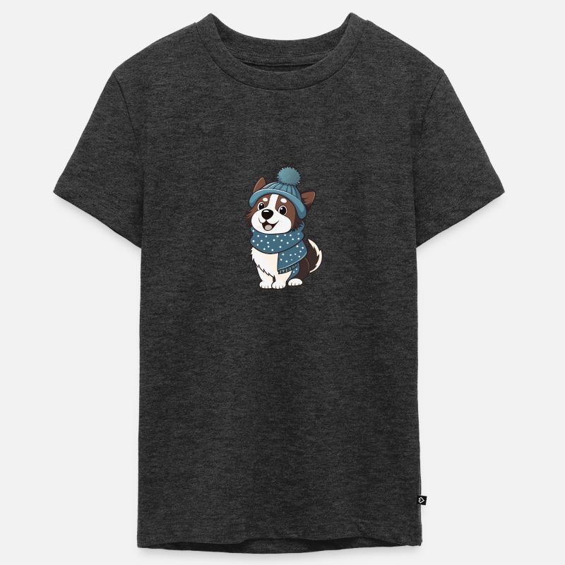 Chien mignon avec écharpe et chapeau à pompon. - T-shirt Premium bio Ado - anthracite chiné