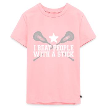 Ich schlage Leute mit einem Stock" Sport-Tee für sportlich - Teenager Premium Bio T-Shirt - Rosa - Vorne