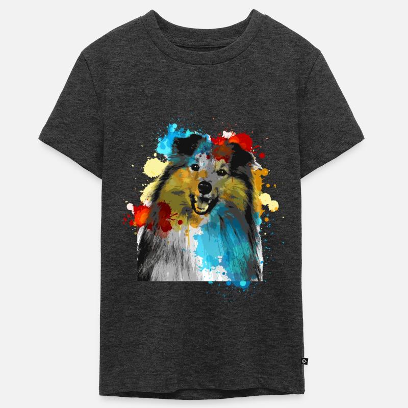 Sheltie couleurs d’eau Coloré - T-shirt Premium bio Ado - anthracite chiné