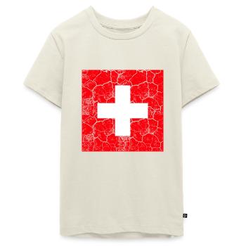 Schweizer Flagge Fahne mit Rissen Schweizerkreuz - Teenager Premium Bio T-Shirt - Naturweiß - Vorne - AI Model Teenager Male light (155cm)