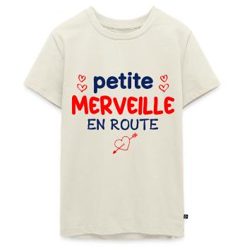 Petite merveille en route idée cadeau future maman - T-shirt Premium bio Ado - blanc cassé - Devant - AI Model Teenager Male light (155cm)