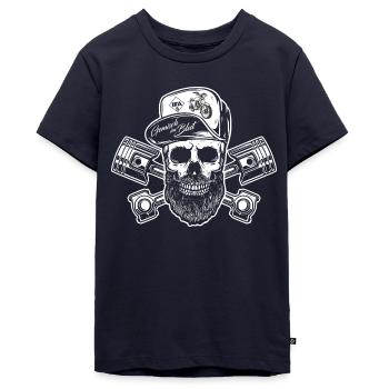 Simson S51 - Gemisch im Blut - Schrauber Skull - Teenager Premium Bio T-Shirt - Navy - Vorne - AI Model Teenager Male light (155cm)