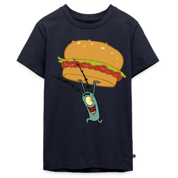 Spongebob Schwammkopf Plankton Mit Hamburger - Teenager Premium Bio T-Shirt - Navy - Vorne - AI Model Teenager Male light (155cm)