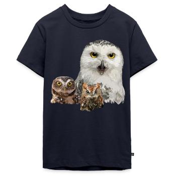 Eule, Eule und Eule - Teenager Premium Bio T-Shirt - Navy - Vorne - AI Model Teenager Male light (155cm)
